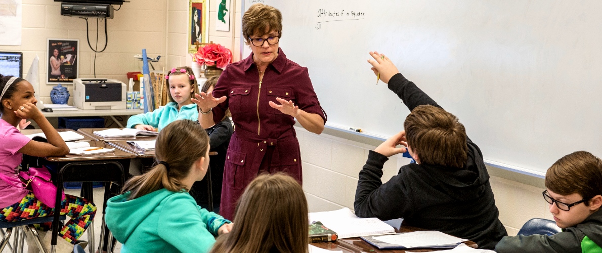 Elementary teacher and classmates