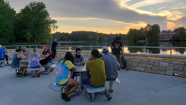 SIU Students Sitting by Campus Lake