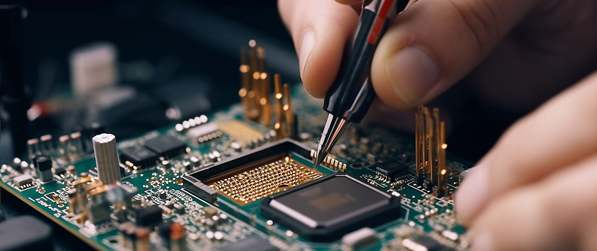 Close up of a repair of a computer microprocessor