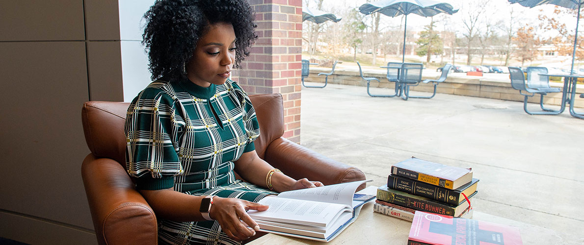 Student studying in library